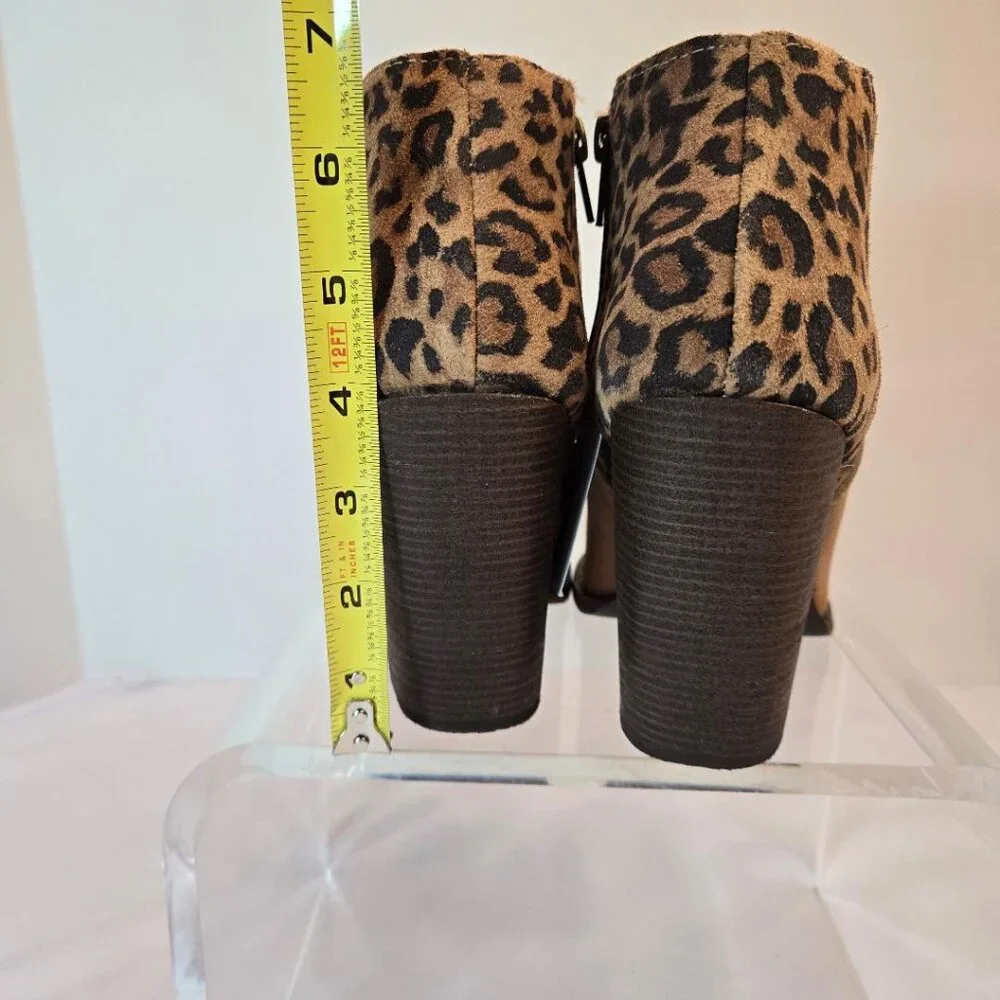 STERLING RIVER Forge Suede Camel/Leopard Rounded Ankle Boots Sz: 9.5